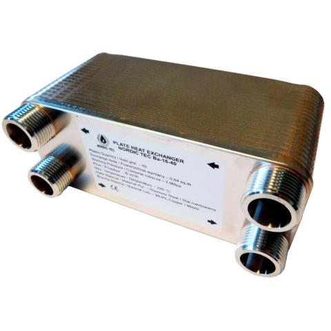 Na fotografii je 40 deskový výměník tepla Nordic Tec Ba-16-40 o výkonu 30–50 kW.