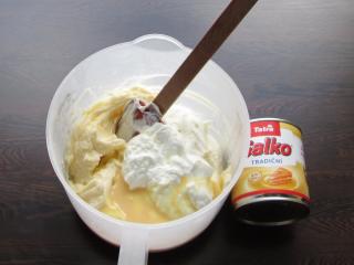 přidání jemného tvarohu a Salka do máslového základu